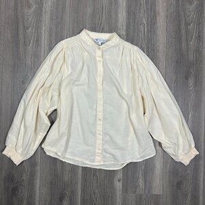 Jessica Simpson Cream High Neck Button Down Ruffle Collar Puff Sleeve Blouse M